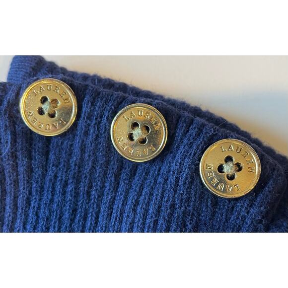 Lauren Ralph Lauren Striped Ribbed Knit Sweater Sz L Navy White Buttons Preppy - Picture 5 of 9